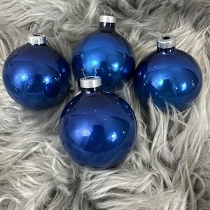 Vintage Rauch Christmas Ornaments 3" Cobalt Blue Glass Mercury Set Of 4
